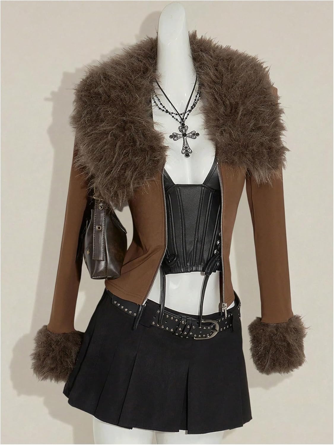 MakeMeChic Women's Faux Fur Jacket Long Sleeve Zip Up Grunge Gothic Coat Outerwear Fall Clothes - Image 5