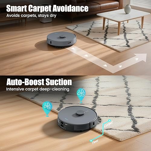 Miniatura 4 de AIRROBO T25+ Robot aspirador y trapeador combinado, succión de 5500 Pa, impulso inteligente de área de mascotas, detección de alfombras, cepillo sin