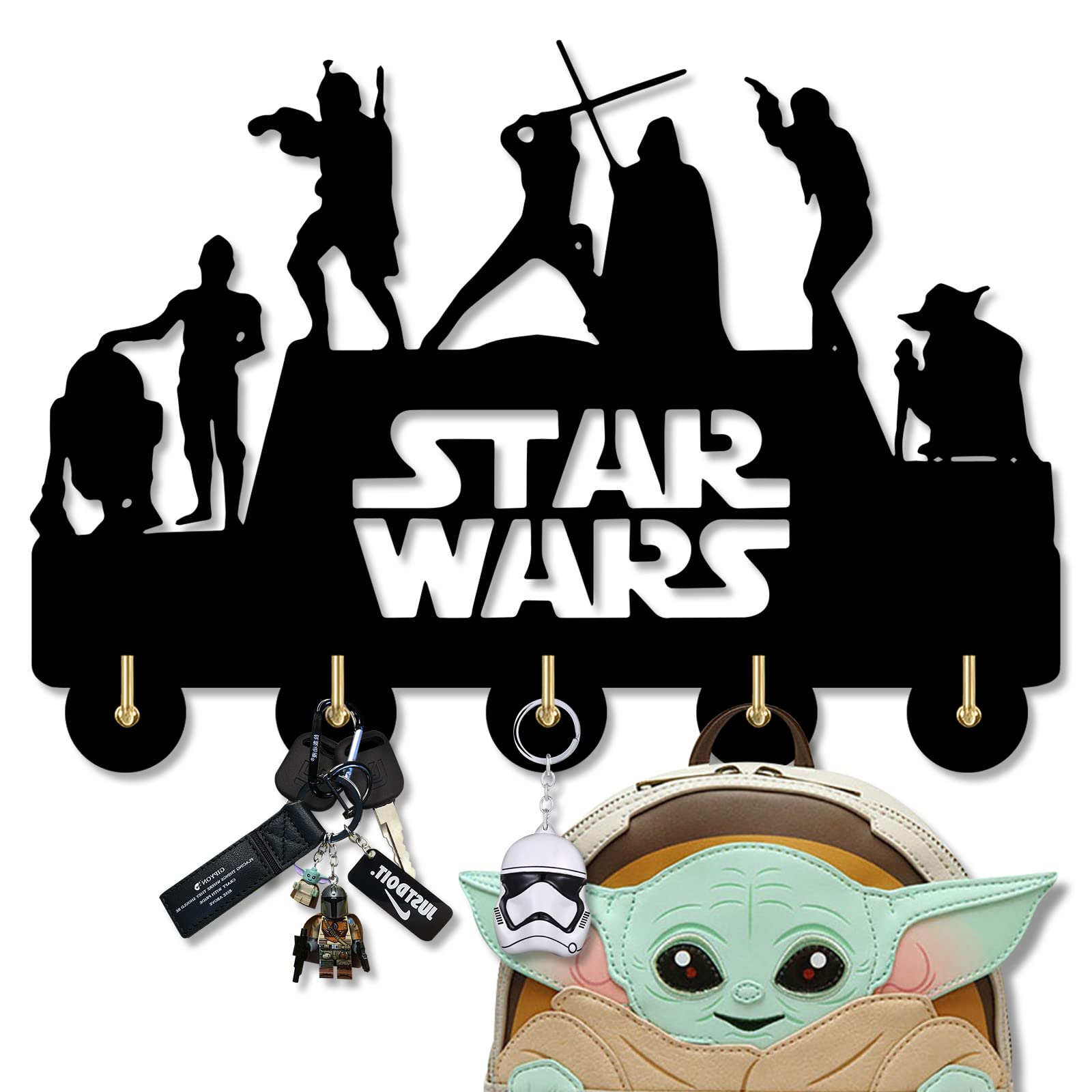 KingLiveStar Wars Key Hooks, Key Hanger, Wall Key Rack, Wall Key Hooks, Key Hooks, Personalized Gift, Home, Housewarming Gift, Wedding Gift (H5) Black 12inch Wish 5 Hooks