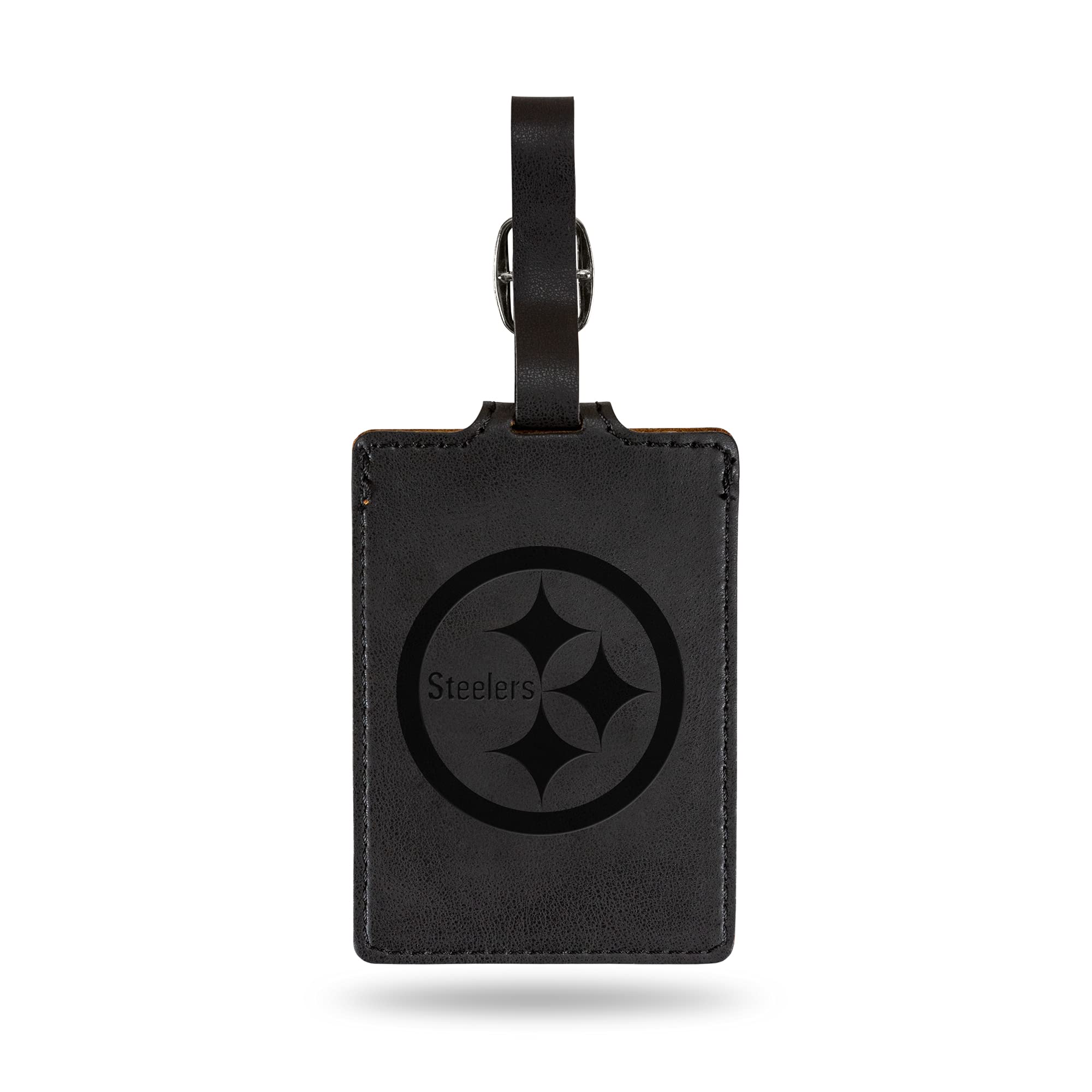 Rico Industries NFL Pittsburgh Steelers Black Laser Engraved Ultra Suede Luggage Tag - Includes ID Card, 2.75 * 3.5 inches, Black