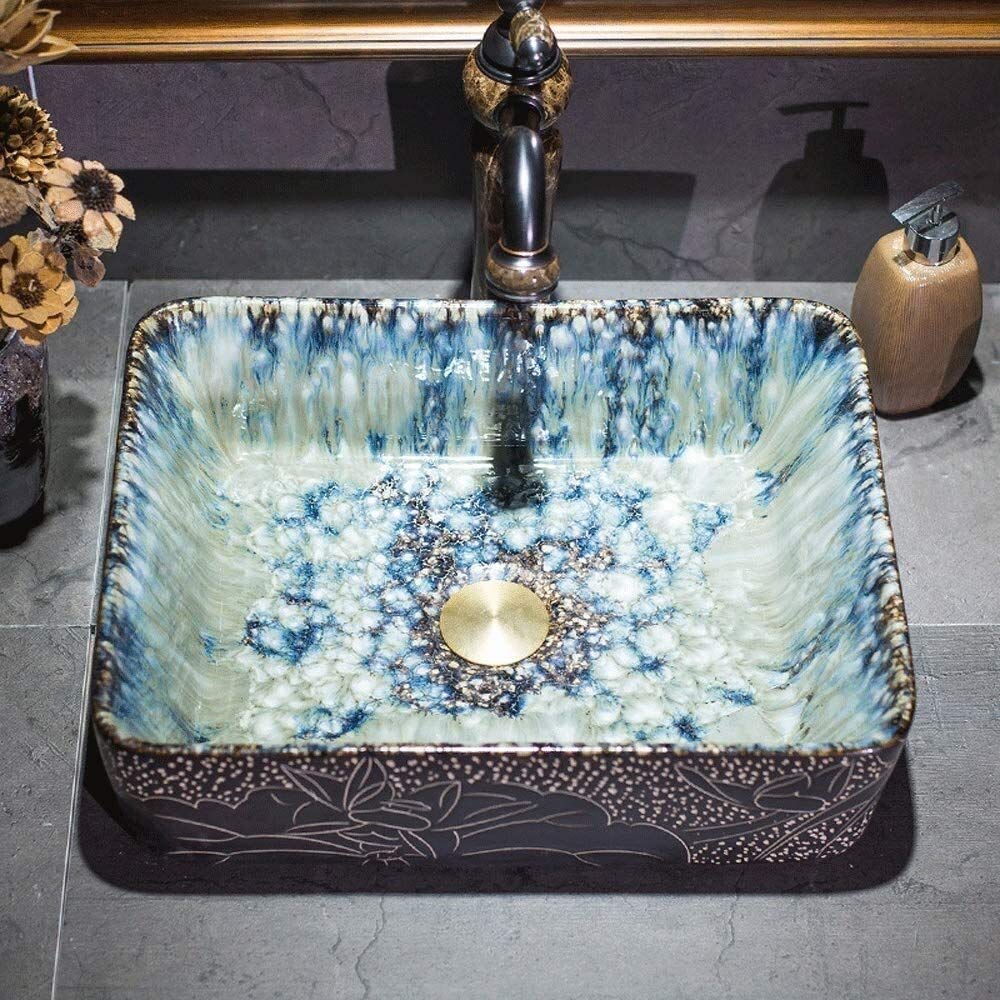 Szafka Pod Umywalkę Z Umywalką, Umywalka Nablatowa, Prostokątna Ceramiczna Umywalka Nablatowa Łazienkowa 17-Calowa Artystyczna Porcelanowa Miska Nablatowa