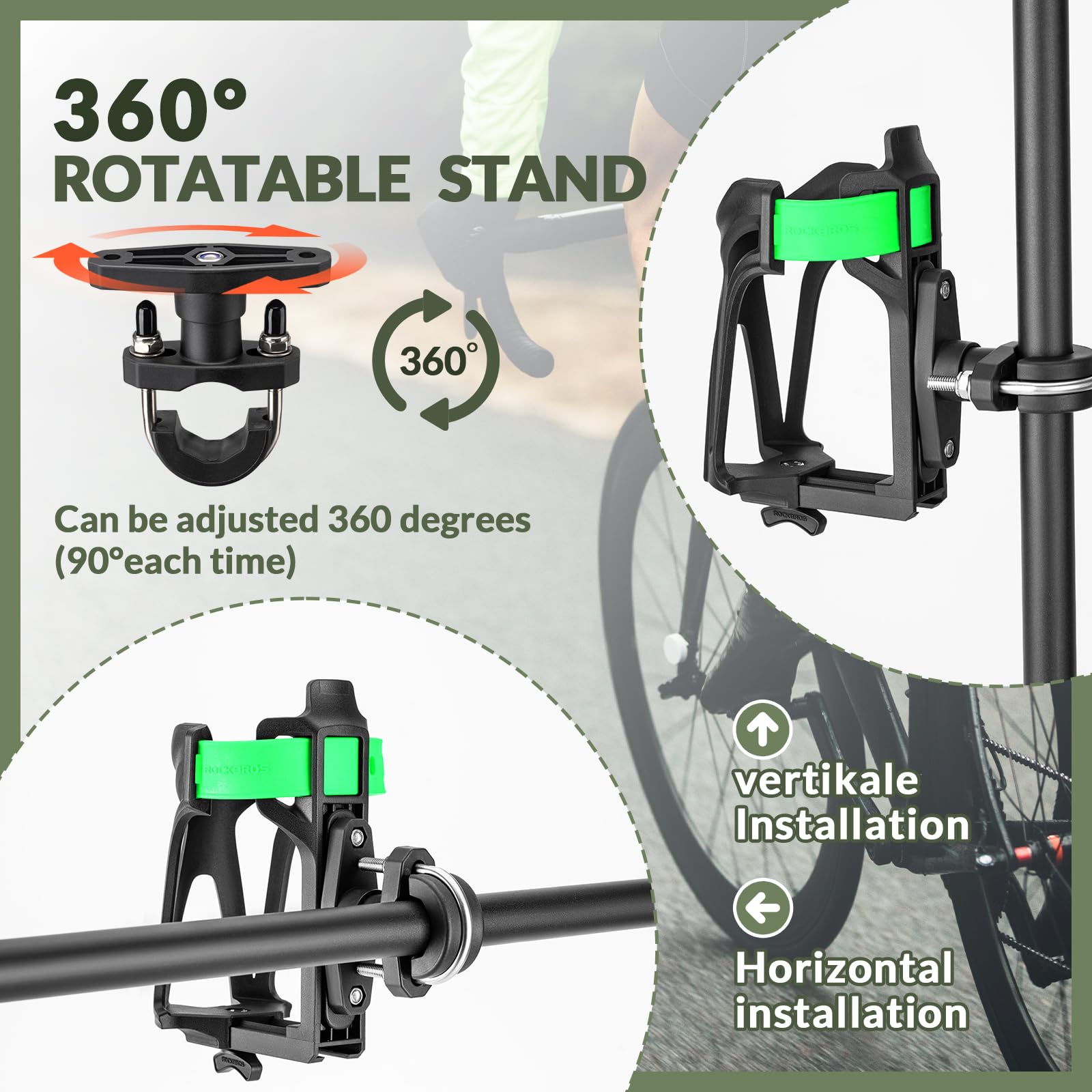ROCKBROS Bike Water Bottle Holder Lightweight Bicycle Drinks Holder 360Rotation Cycling Water Bottle Cage for Road Mountain Bikes Strong Cup Holder Fits Bottles With 6~8.5cm Diameters - Image 4