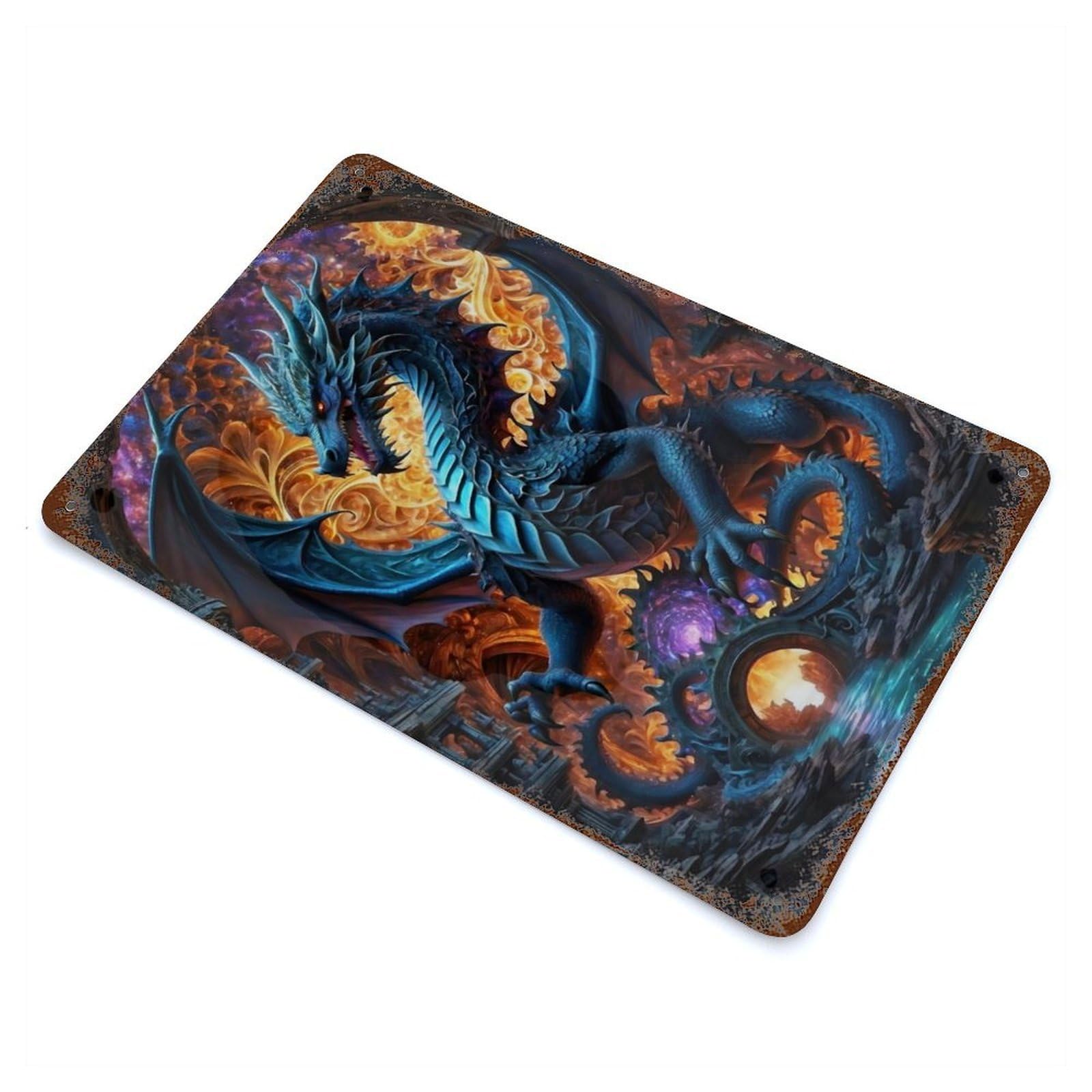 Dragons Luminous Symphony Vintage Metal Tin Sign 11.8"x7.9", Ideal for Cafe, Home Bar And Lounge Decor