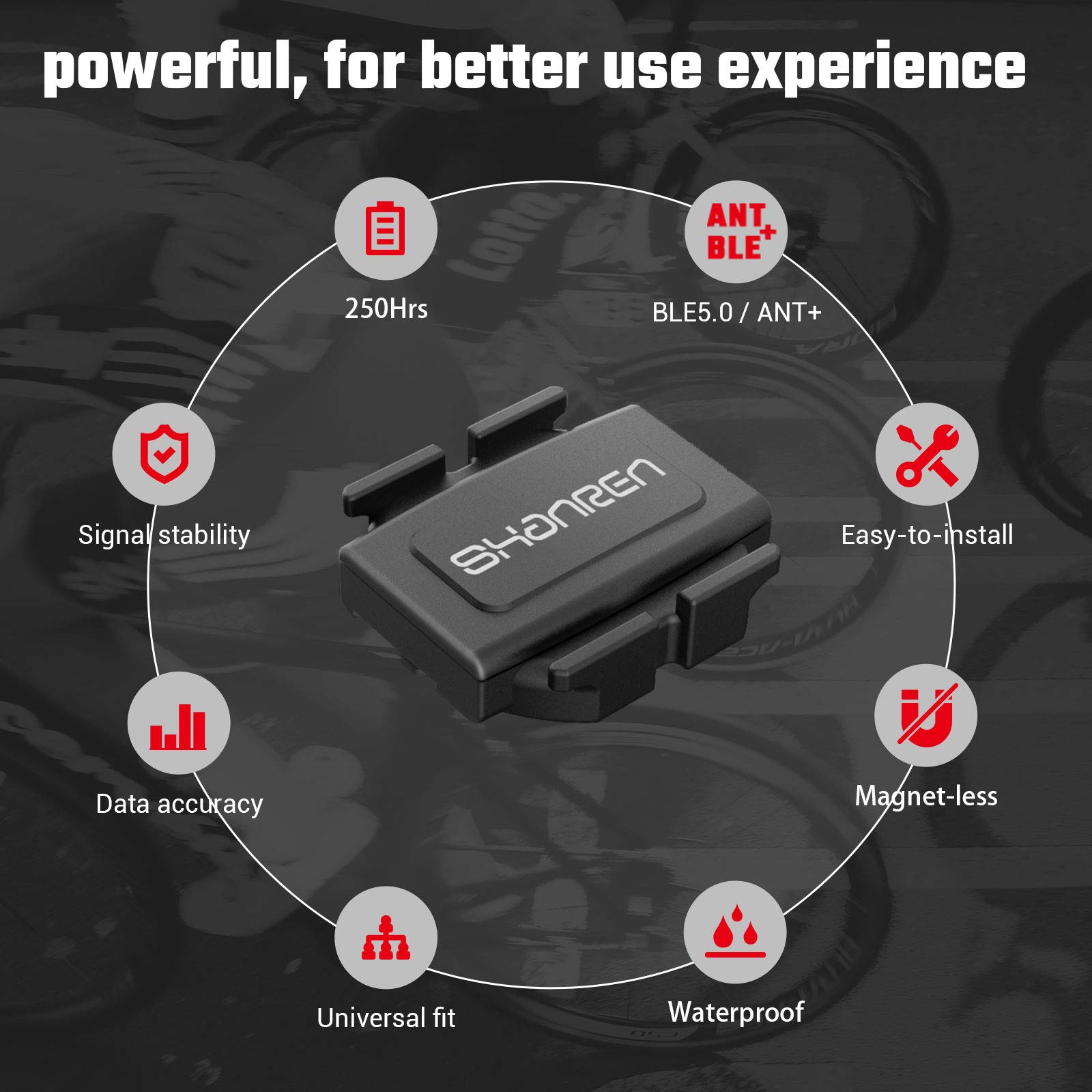 SHANREN Speed Sensor,Wireless Bluetooth ANT+ Bicycle Speed Sensor,IP67 Bike RPM Sensor Compatible with Wahoo,Zwift,Coosporide,Rouvy,Peloton