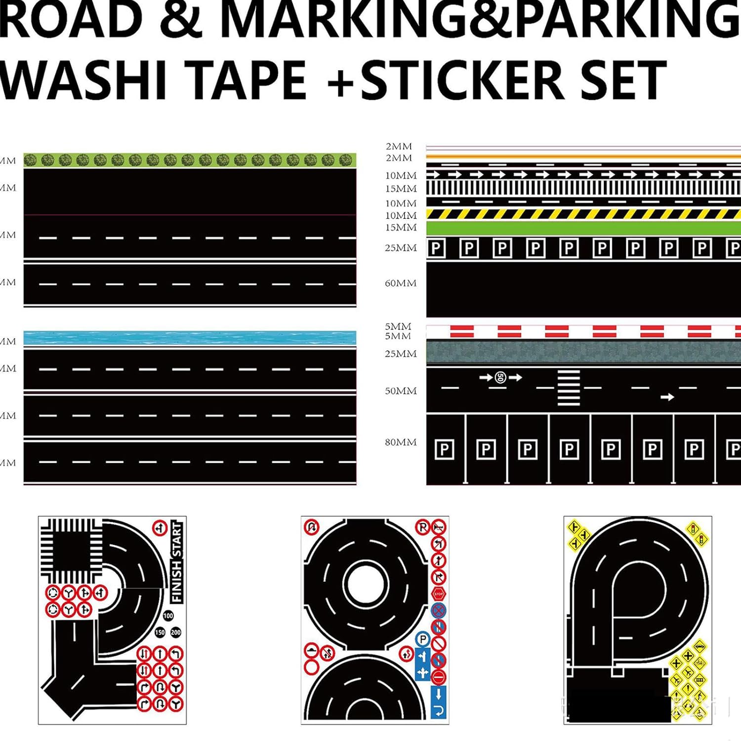 Roadway Sticker Tape Adhesive Road Sign Sticker Roadway Track Marking Tapes for Journal Scrapbooking Home Decoration Reflective Street Tape
