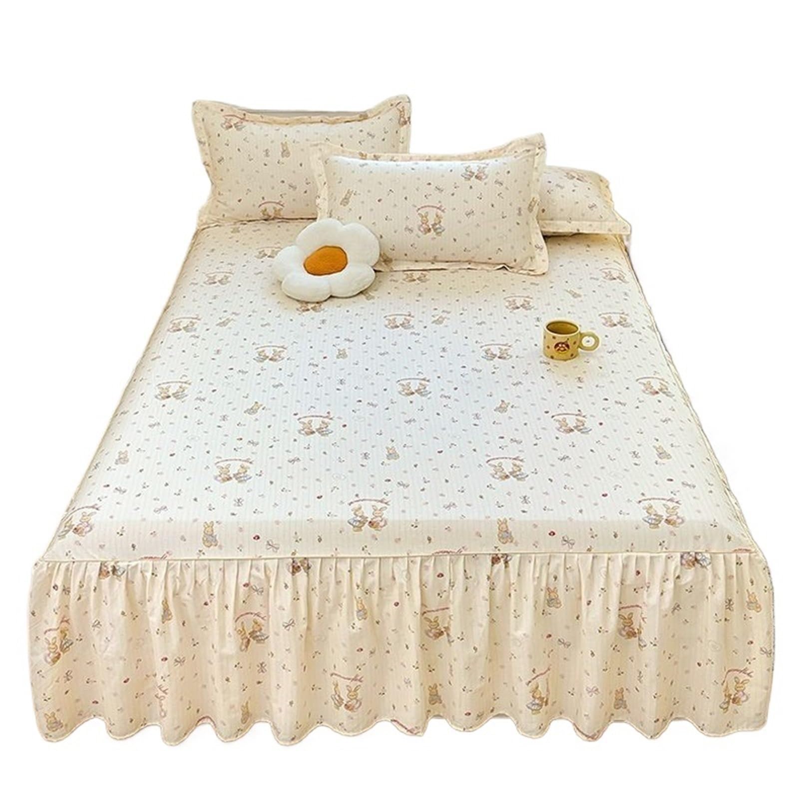 1pc Floral Ruffles Bed Skirt Bedspread Soft Bedsheet With Elastic Band At Four Corner(No Pillowcase)(Color3,Queen 152x203cm 1pc)