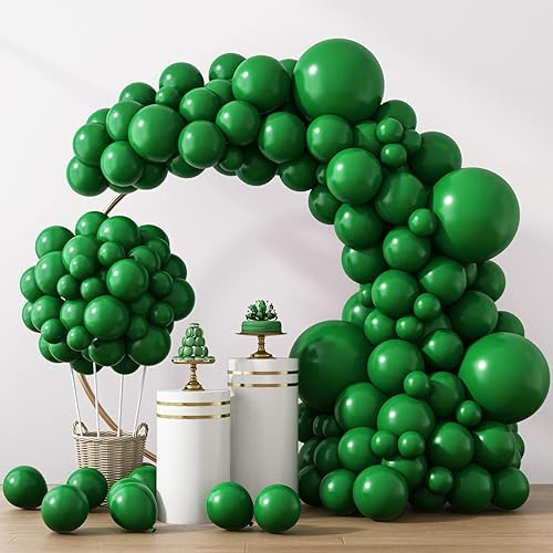 Rubfac Globos verde salvia, 129 unidades, diferentes tamaños, 18, 12, 10 y 5 pulgadas para arco de guirnalda, látex, decoración de fiesta,