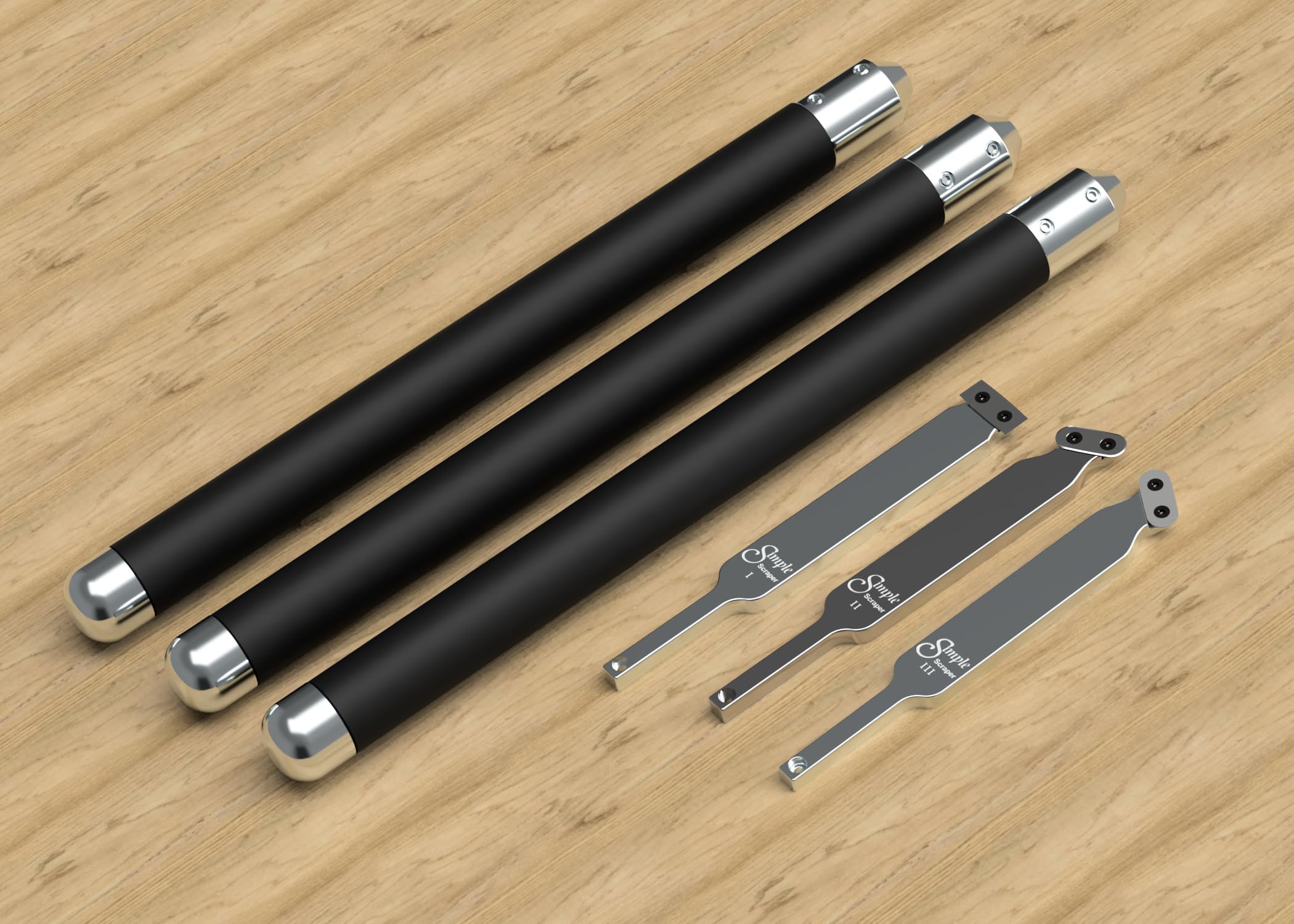 Simple Woodturning Tools Simple Scraper 3 Tool Set, Carbide Scraper I, II & III for wood turning or acrylic/resin turning, USA Made (with THREE 17"
