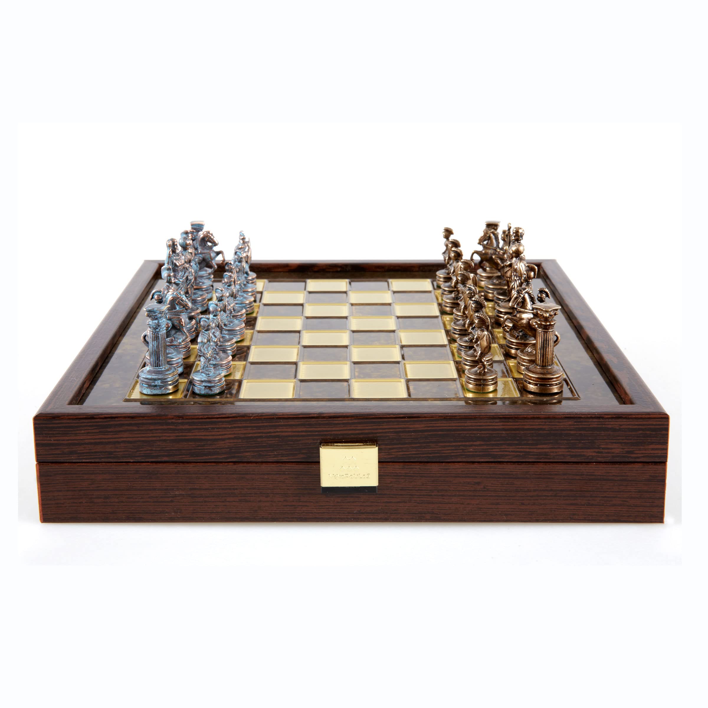 Set di Scacchi Manopoulos - Esercito Romano Greco - Blu e Rame - Custodia in Legno - Tavola Marrone - 2 Giocatori - Età Adulta