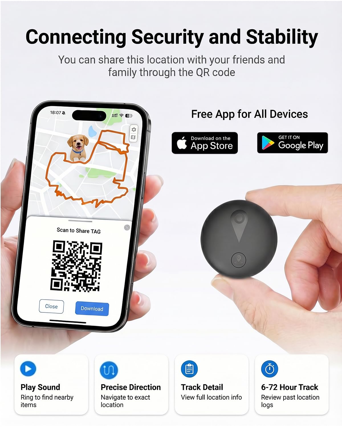 Traqueur GPS intelligent pour chiens, avec emplacement en temps réel, pour Android et iPhone, sans frais mensuels et sans carte SIM, avec support, étanche IP68, utilisation en intérieur et en