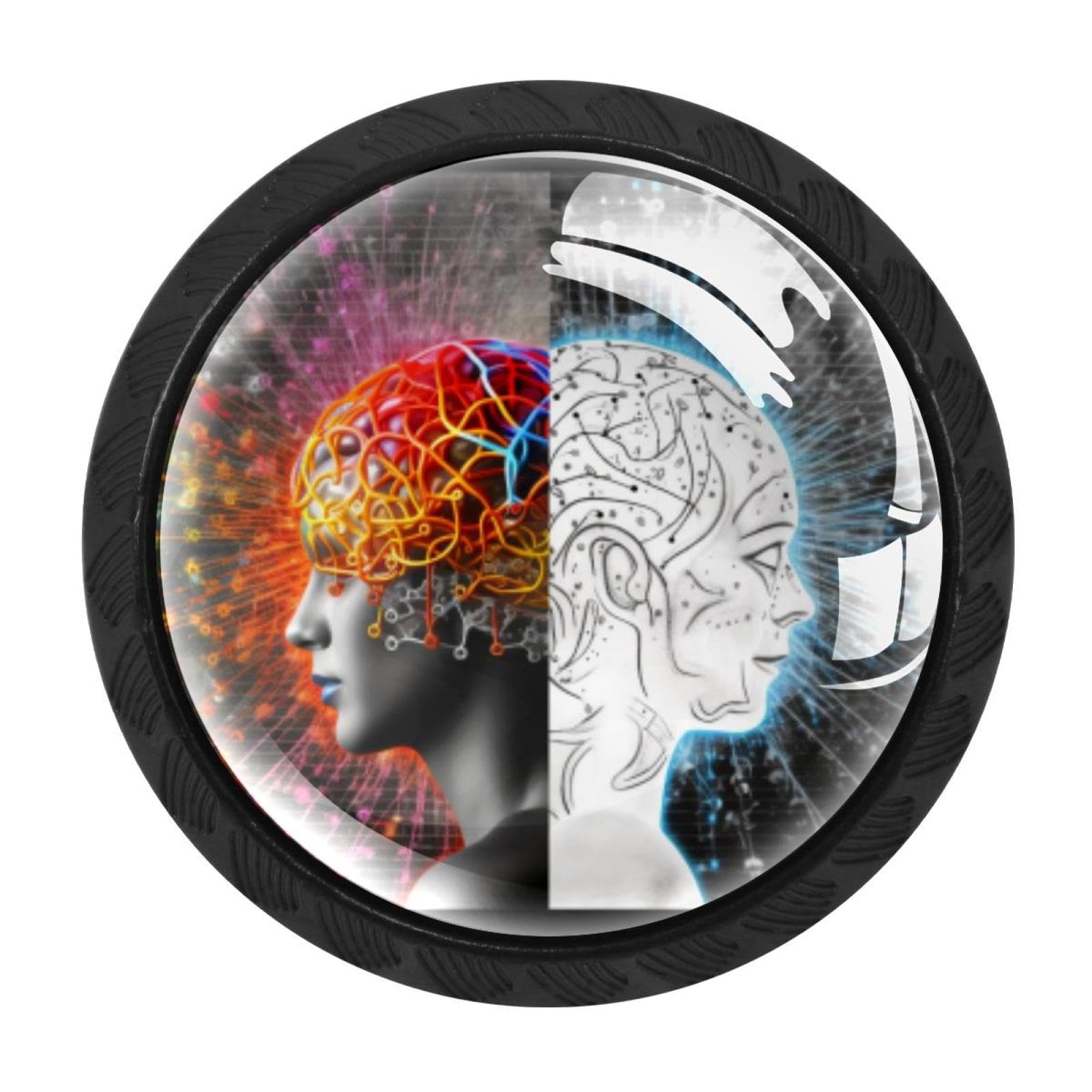 Chenzzzz Multicolored 09 4Pcs Mathematical Engineering Brain Dresser Knob Round Glass Drawer Knobs Pulls Cabinet Handle For Home Kitchen Office Bathroom Wardrobe Cupboard