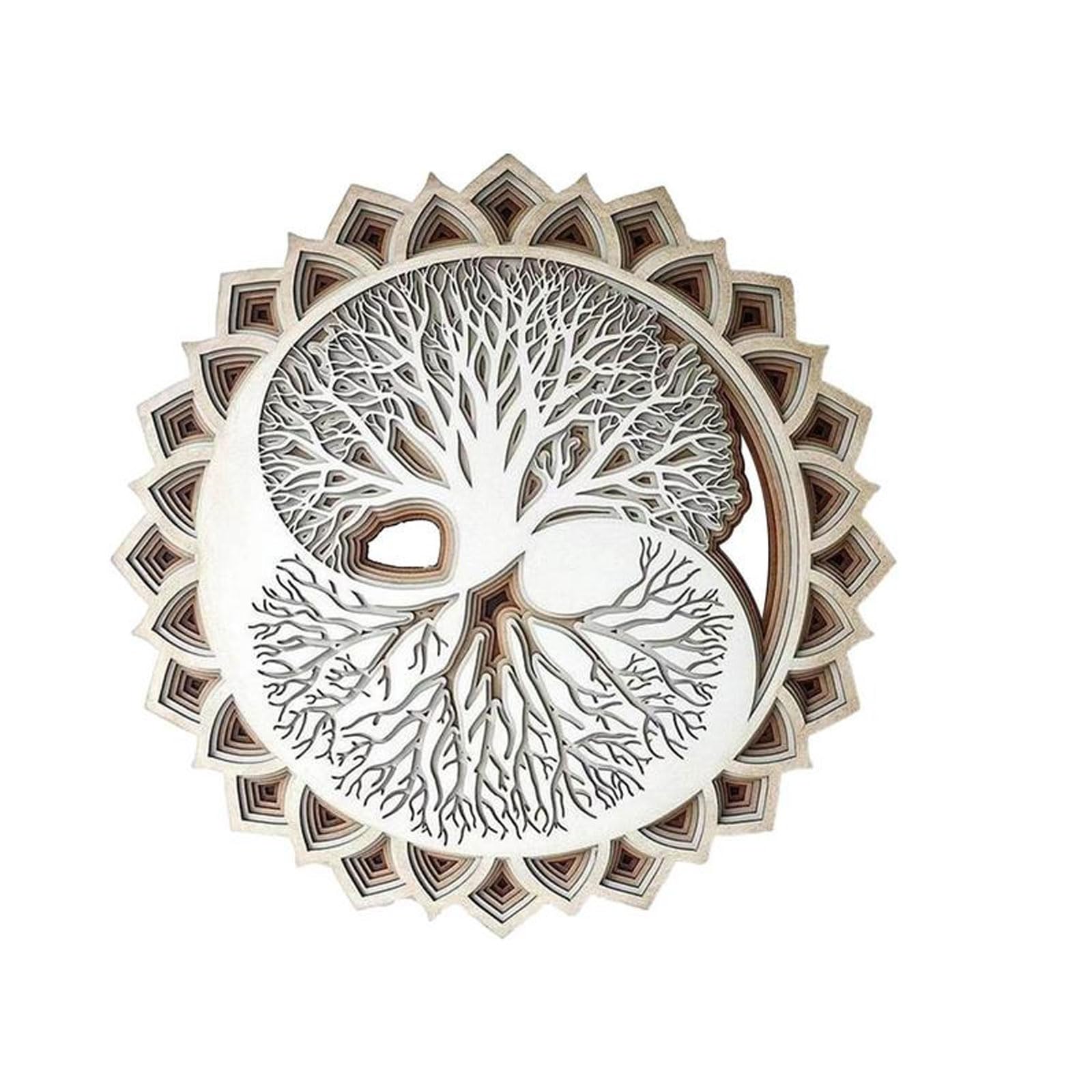 Amazon.co.jp: 木製生命の木曼荼羅壁アート装飾切り抜きツリー