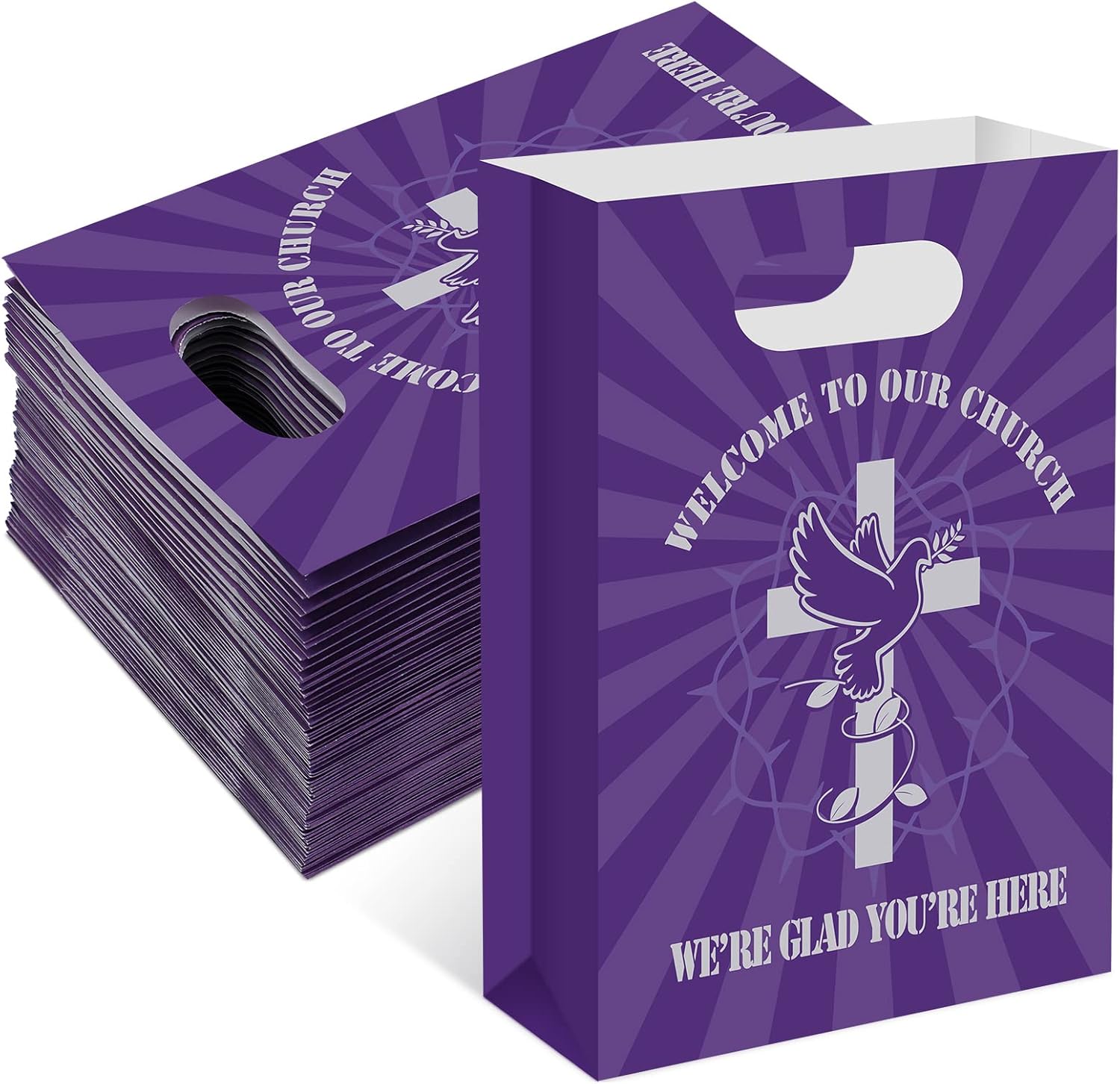 60 Pieces Church Gift Bags Purple to Our Church Gift Bags Large
