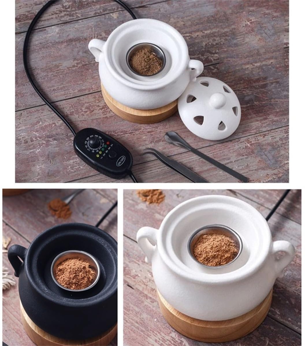 Bruciatore Di Incenso Elettrico In Ceramica Con Timer Regolabile, Turibolo For Incenso Ad Alta Temperatura Da 1300 ℃, Bruciatore Di Aromaterapia Elettrico(Matte black)
