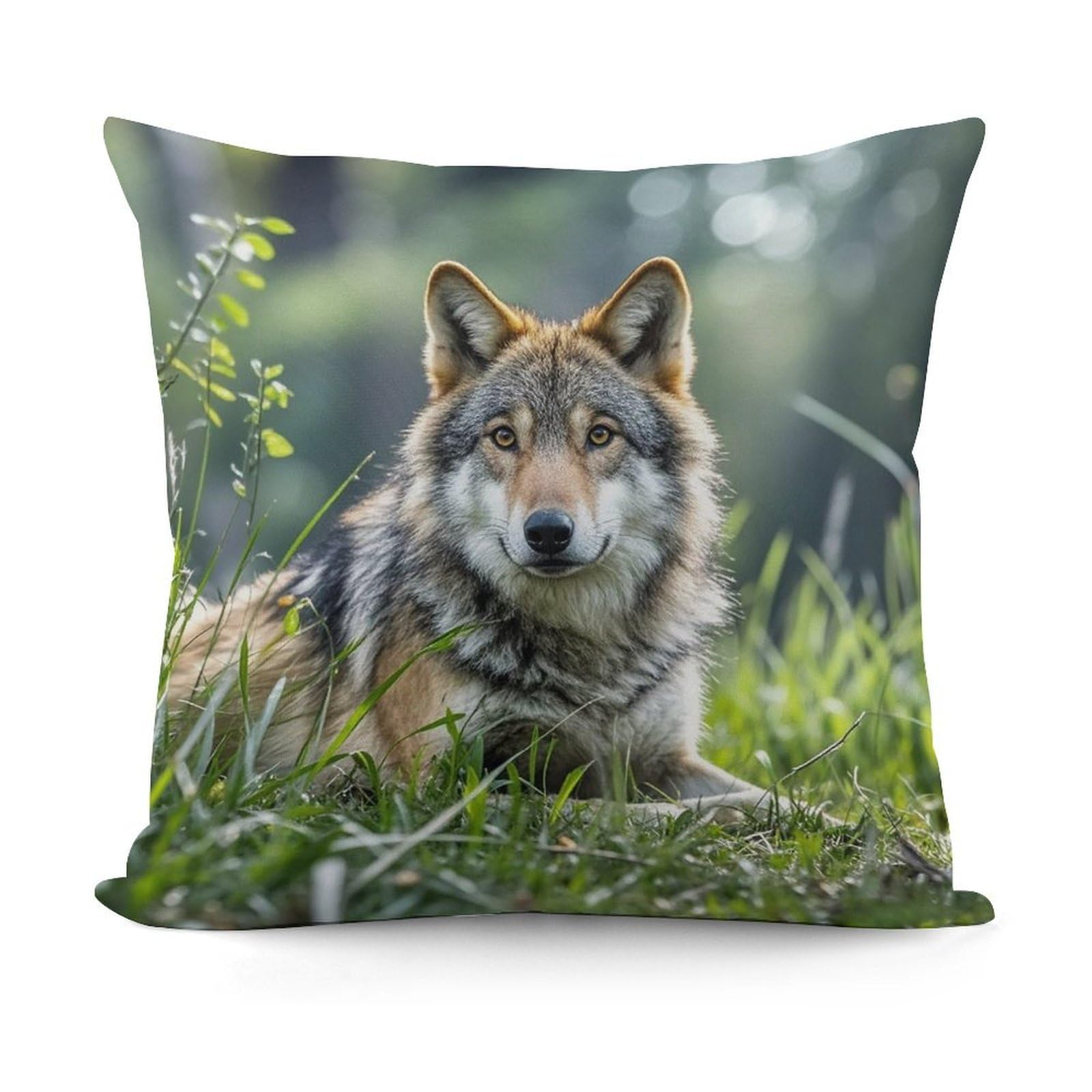 LZQPOEAS Wolf On The Grass Throw Pillow Cover 18x18 in Breathable Square Pillow Case Cozy Soft Pillowcase Protector Fashion Modern Couch Cushion Case for Living Room Bed Sofa Decor