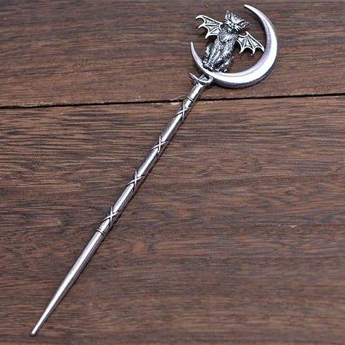 Miniatura 6 de LANGHONG 2 unidades de palos de pelo retro de luna creciente para mujer, gato y luna, accesorios para el cabello, pasadores de peinado (QHZB)