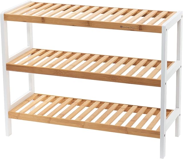 GRANDMA SHARK Bamboo Shoes Rack, Plant Rack, Shelf Organize for up to 12 pairs Shoes (Nature)