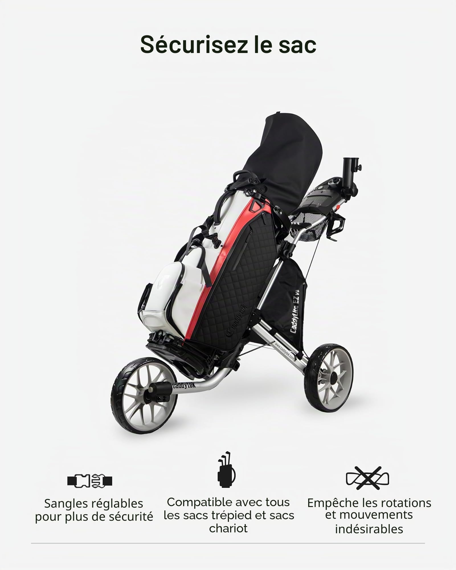 CaddyTek Caddylite EZ V8 Chariot de Golf à 3 Roues Pliable