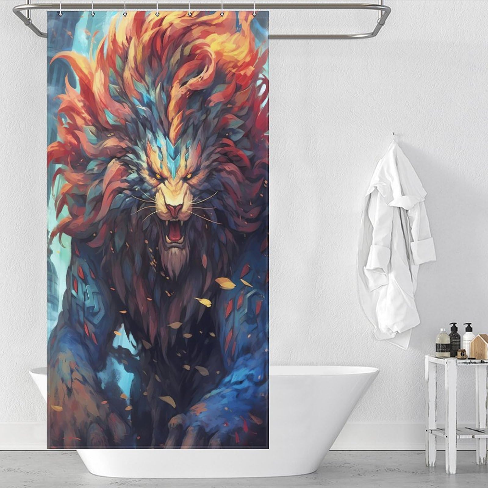 Rideau de douche lion pour créer une ambiance sauvage et moderne dans votre salle de bain