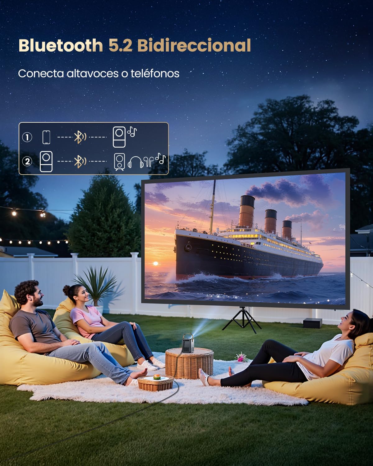 Mini Proyector Portatil 4K【Netflix Ready/Dolby】 WiMiUS Proyector 1080P FHD con Auto Keystone/E-Enfoque, Apps Integrada WiFi & Bluetooth, Projector Portable 4k Cine en Casa para Movil/PC/HDMI ARC