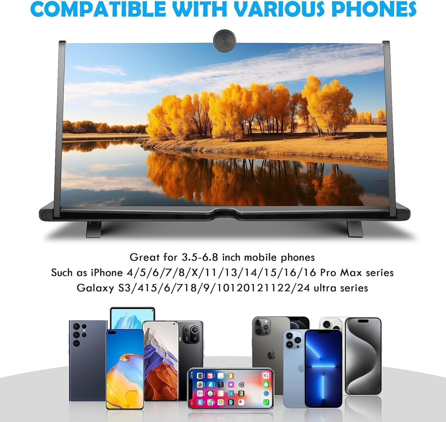 Agrandisseur d’Écran Téléphone 18 Pouces, Loupe d’Écran 3D HD avec Filtre Anti-Lumière Bleue, Pliable et Extensible, Compatible avec la Plupart des Smartphones