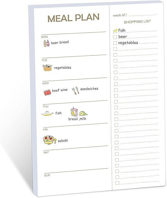 Meal Planner Magnetic For Refrigerator, 7 X 10 Weekly Meal Planning Notepad and Grocery List , Menu Magnet Fridge 52 Tear Off Sheets
