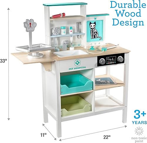 Miniatura 5 de Vet Center Pretend Pet Hospital Playset - Juego de chequeo médico interactivo de animales de madera con gato de juguete, tarjetas de rayos X