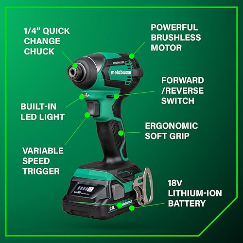 Miniatura 3 de Metabo HPT Kit combinado de taladro conductor inalámbrico sin escobillas multivoltios de 18 V y destornillador de impacto, kit de herramientas