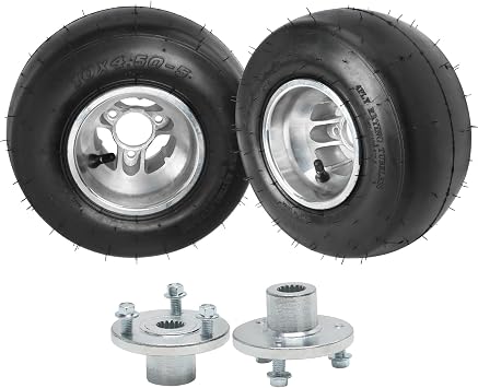 Go Kart 10x4.50-5 Tires and Rims, 10x4.5-5" 10x4.50x5 Go Cart Wheels, with 3 Stud 17T Spline Axle Wheel Hubs, for Racing Go Cart Karting ATV UTV Golf Cart Mini Bike Dune Buggy 4 Wheelers Smooth Tire