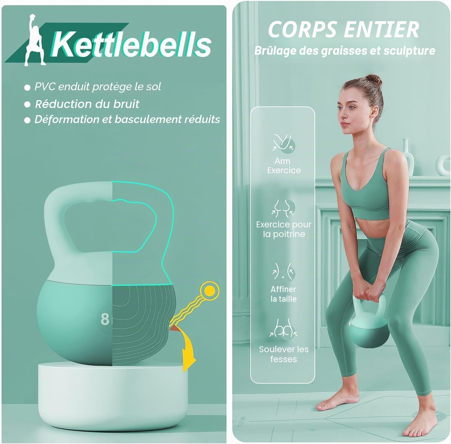 SogesHome Haltère Kettlebell Poids Kettlebell Souple Silencieux pour Fitness et Musculation à Domicile