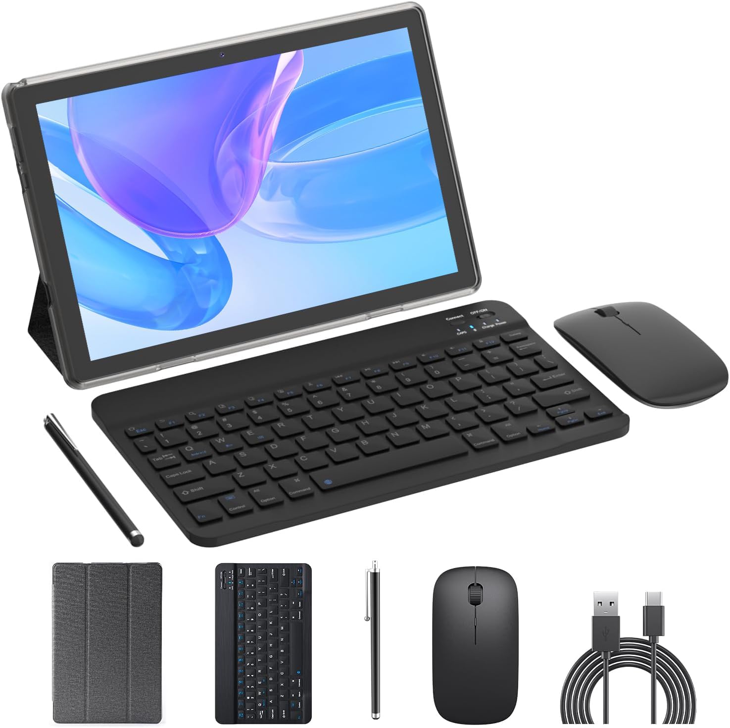 Android 14 Tablet 2 in 1 Tablets 10 Inch Tablet with Keyboard Mouse Case Protective Stylus 10.1" Tab 8GB+64GB Support 1TB Expansion 2MP+8MP Dual Camera 6000mAh Battery Bluetooth WIFI-6 Android Tableta