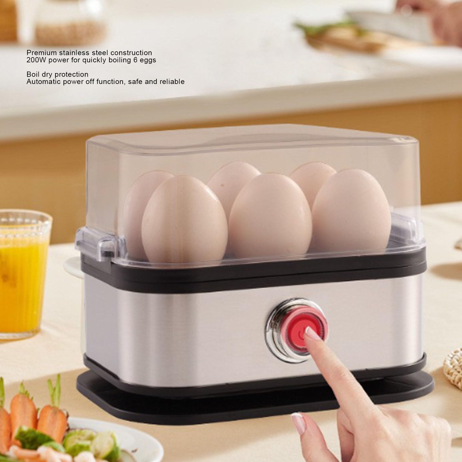 Luocute Olla Rápida para Huevos, 200 W, 6 Huevos con Capacidad, de Acero Inoxidable, Portátil, Inteligente, para Hacer Huevos Cocidos, con Protección de Ebullición en Seco, para el Hogar, (Enchufe