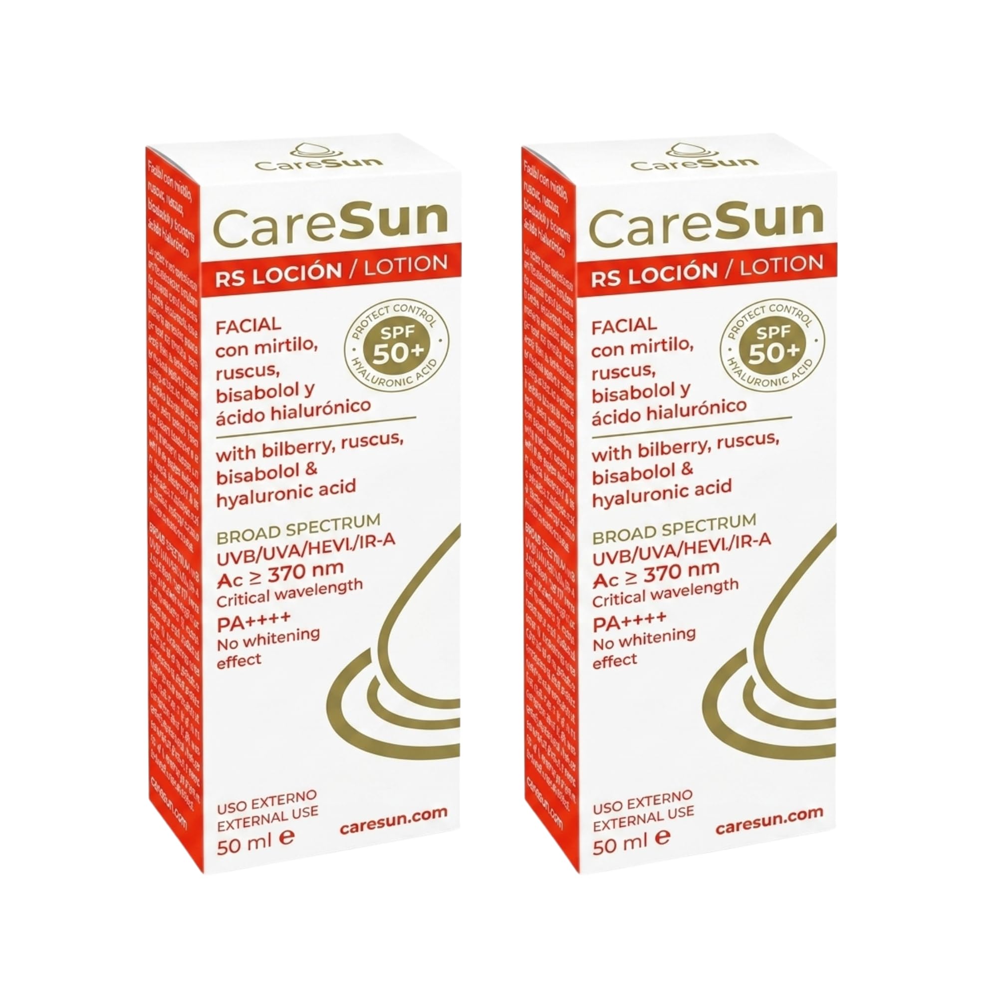 Caresun Loción RS SPF 50+ Pack | Fotoprotector facial SPF 50+ | Para Piel Sensible y Rosácea | Protección UVB UVA IR HEVL | Hidratante Antioxidante | Acabado Matificante no Graso | Uso Diario (X2)