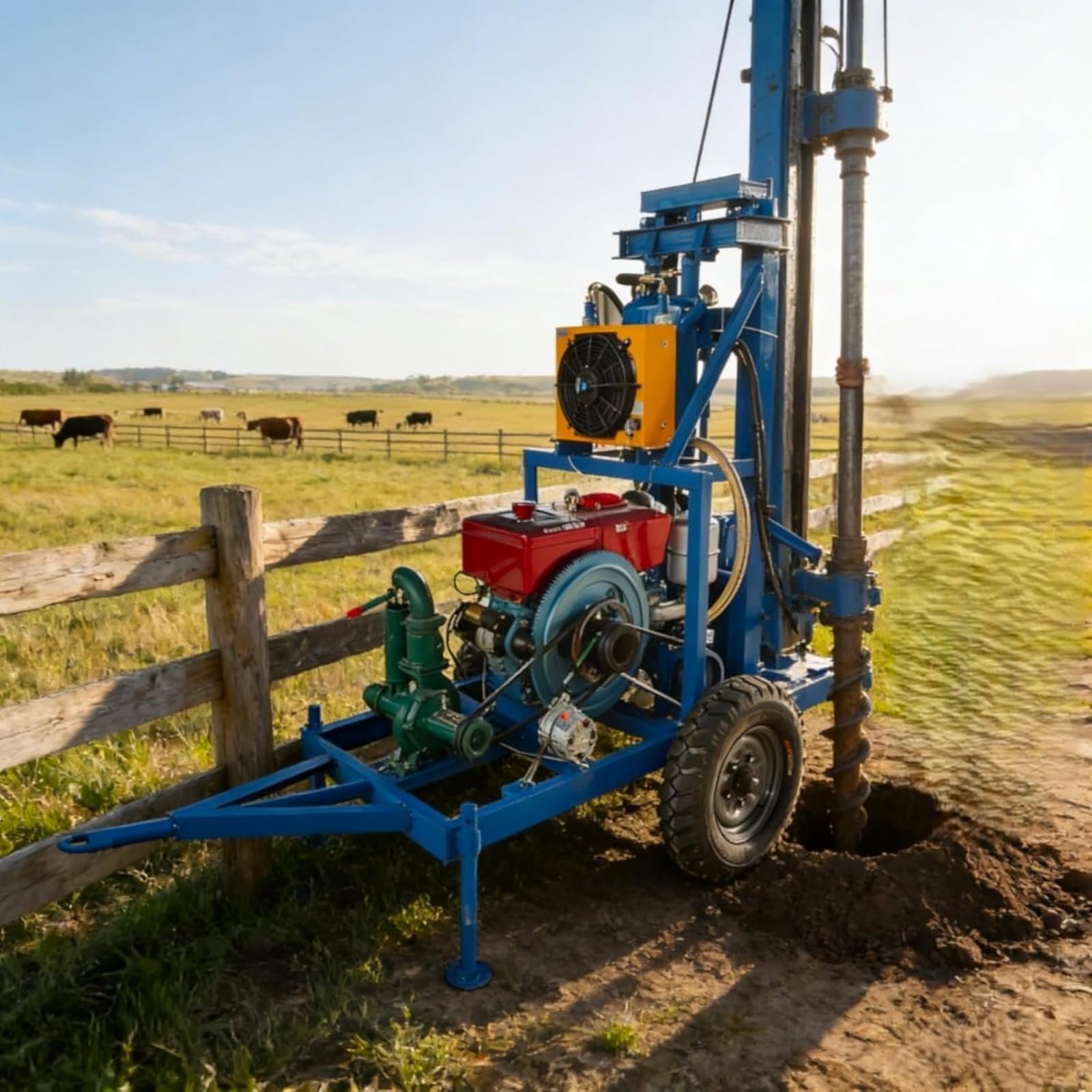 Perceuse de puits d'eau, plate-forme de forage de puits d'eau hydraulique avec équipement de forage portable, forage de puits profond pour les eaux souterraines, l'irrigation agricole et les projets