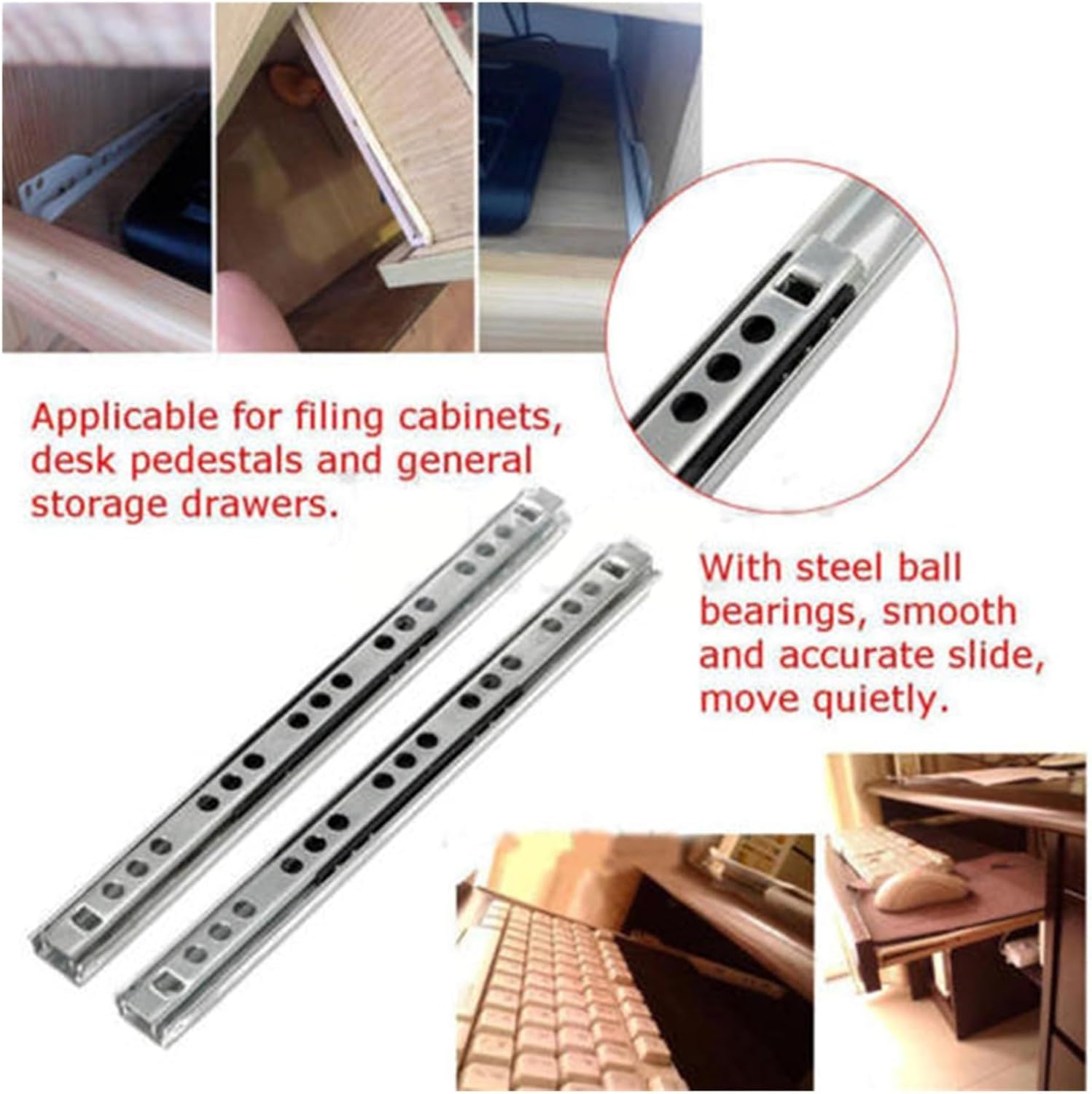 Full Extension Drawer Slides 2pcs 8-16inch Drawer Slides Furniture Keyboard Cabinet Cupboard(16inch)