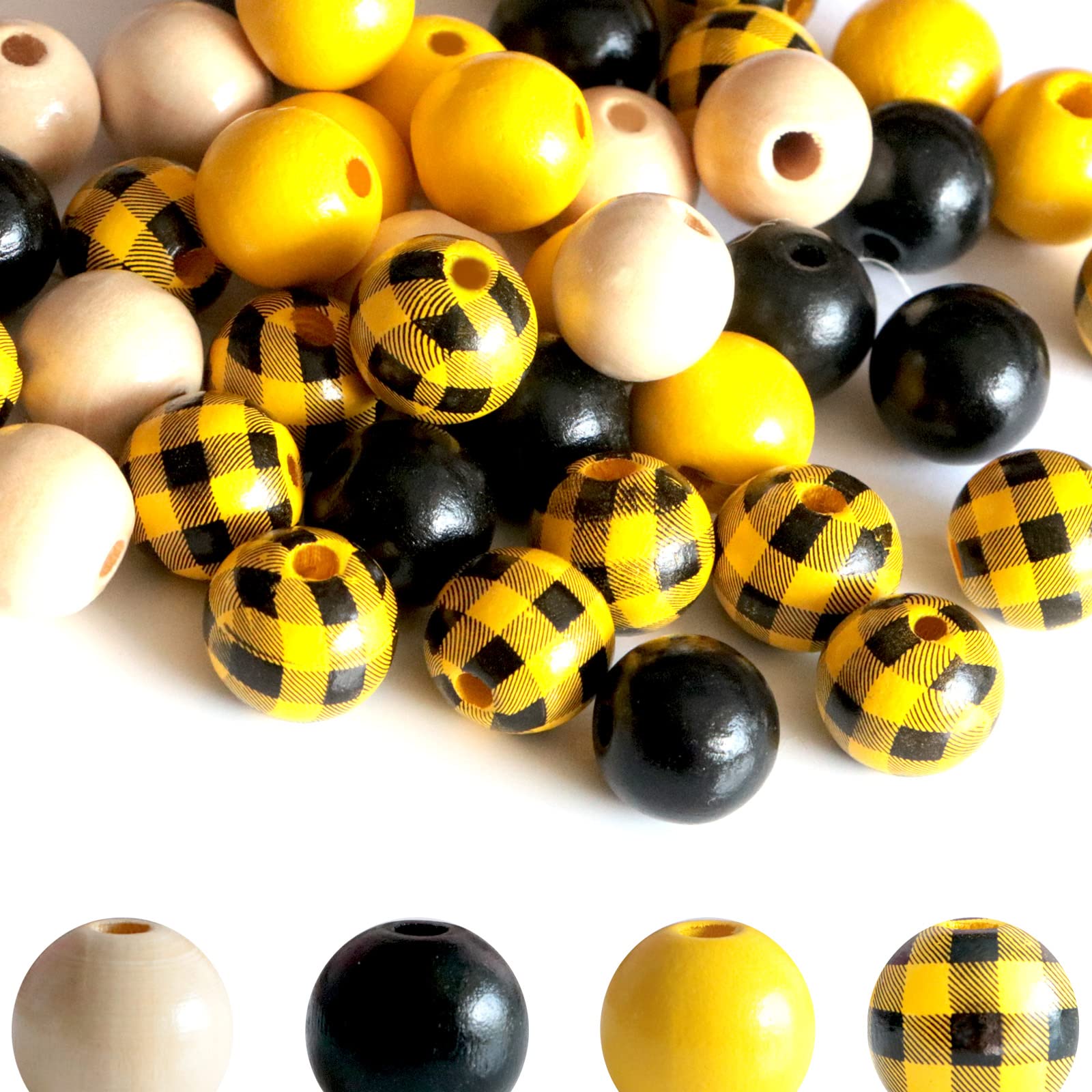 180 Pieces 16mm Colorful Plaid Wood Beads for Crafts DIY Bracelet or Decoration in Festival Fall Bee Beads