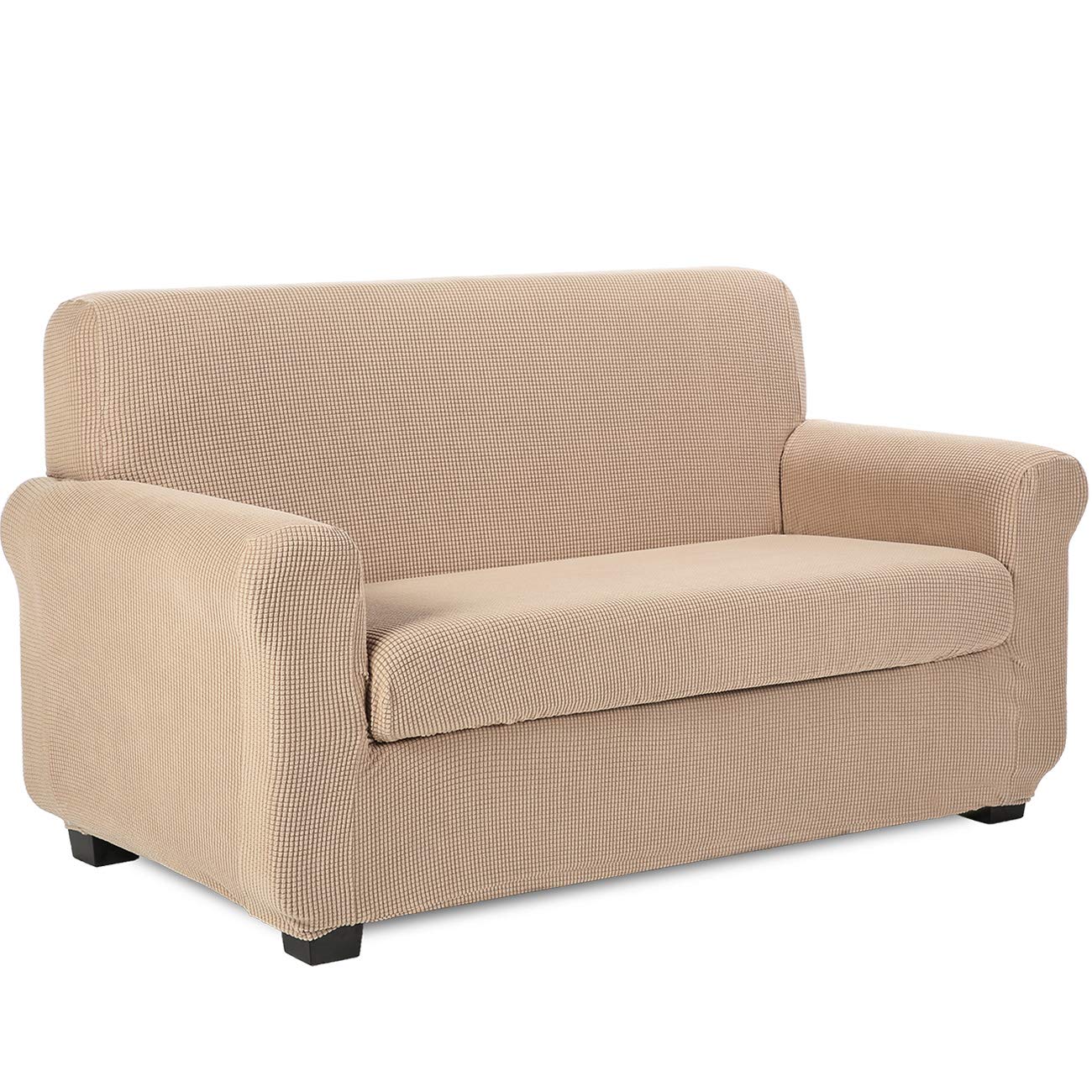 TIANSHU Fodera per Poltrona, Copri Poltrona 2 Posti Elasticizzato Jacquard Antiscivolo Copertura Poltrona Fodere Copridivani Contiene 1 copridivano e 1 coprisedile Divano (2 Posti, Sabbia)