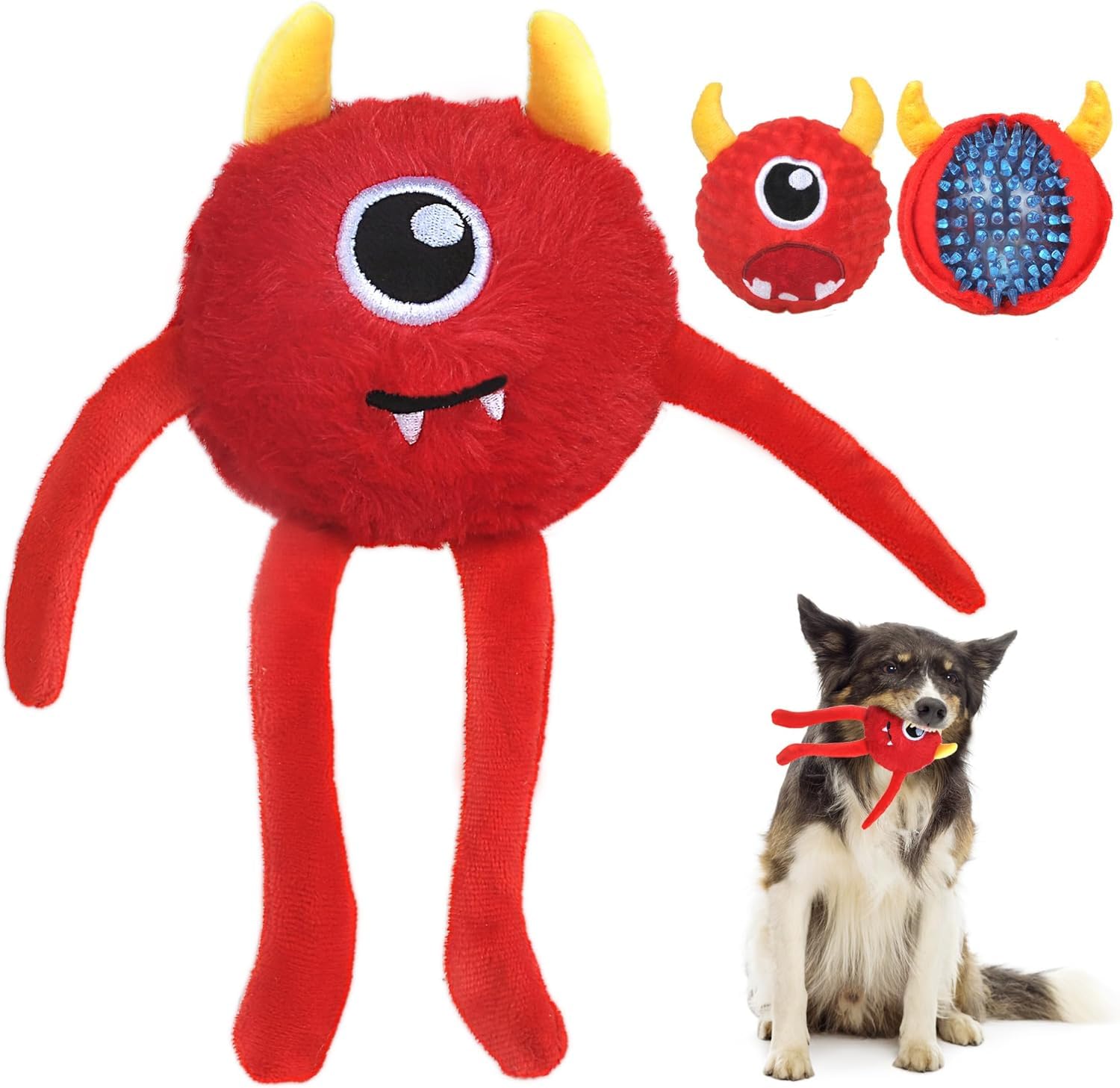 Fida Dog Toys for Aggressive Chewers, 3 in 1, Tough Squeaky Ball, Red | No-Stuffing Plush Toy with Hidden Chew Ball Inside, Interactive Rip-and-Reveal Play for Small, Medium & Large Dogs, Gift Box