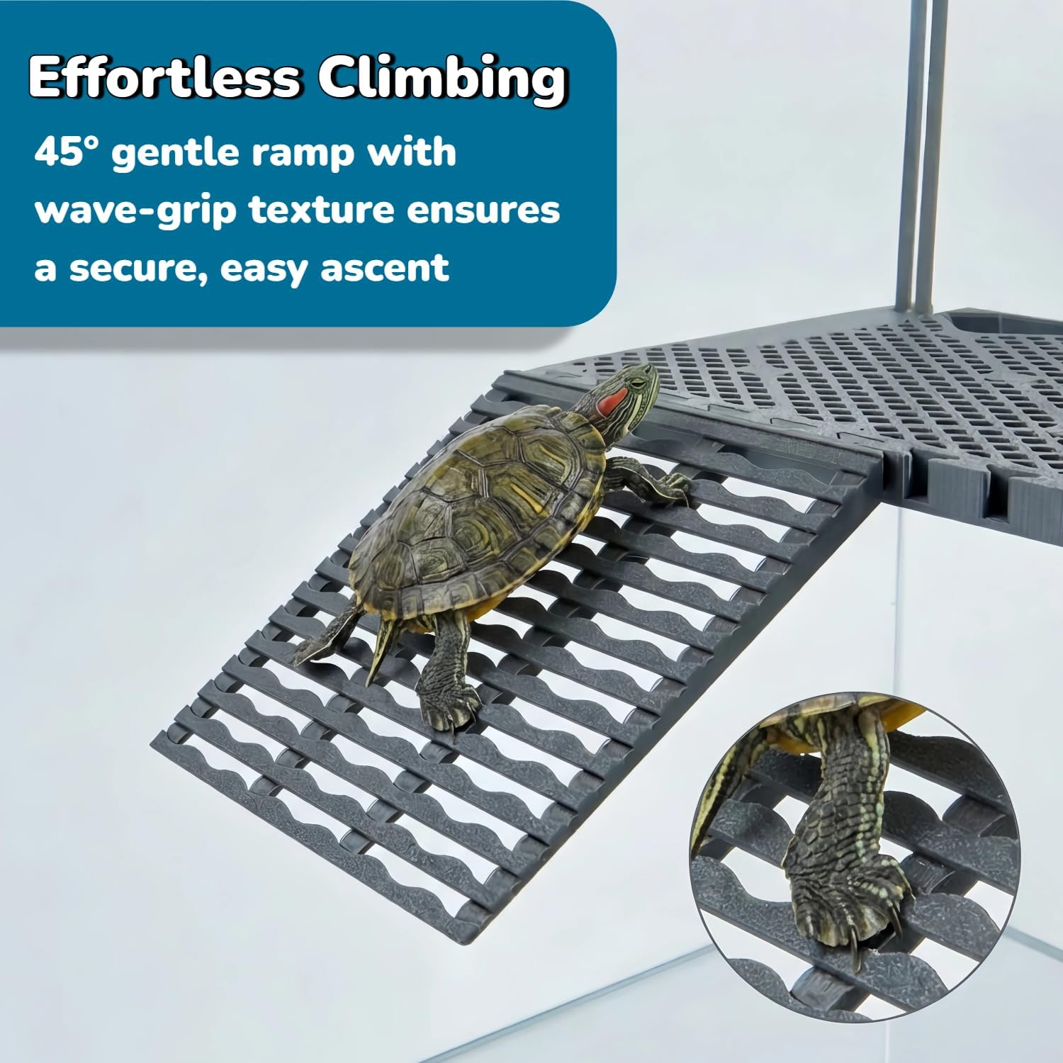 Compact SolidForm Hanging Turtle Basking Platform with Built-in Food Tray, Zero Zip-Tied, Non-Slip Ramp Terrace, Resting Turtles Dock, for 15+ Gallon Aquariums(8in Width+) Turtle Tank Accessories