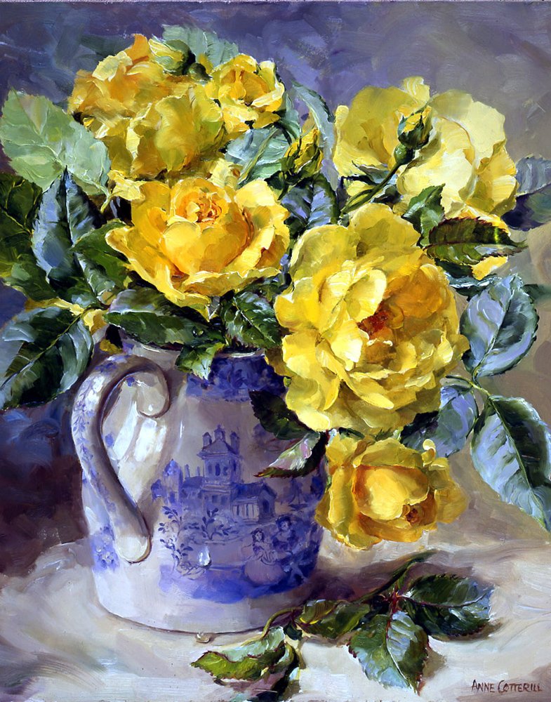 Anne Cotterill Flower Greetings Cards Yellow 2 X Floral Greetings Cards - Roses By Anne Cotterill, Flower Painter