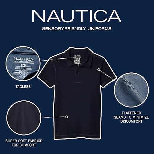Miniatura 6 de Nautica - Polo sensorial de manga corta para niños, para uniforme de colegio