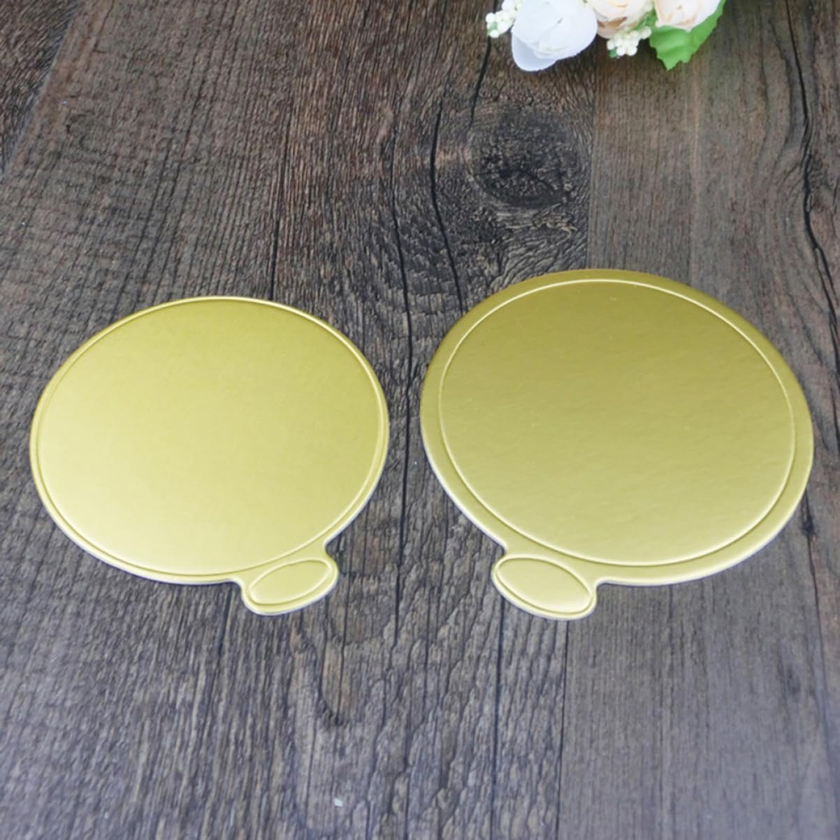 100pcs Mousse Cake Serving Base Round Disposable Cake Boards Cardboard Single Portion Gold Foil Cover
