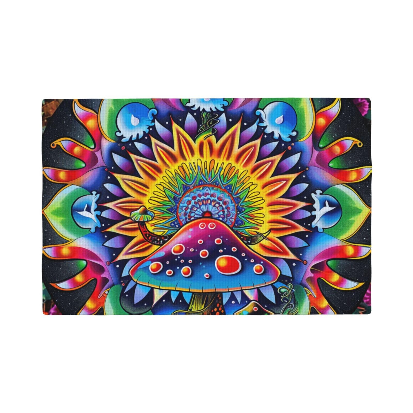 Abstract Mushroom Colorful Mandala Print Placemats Set, Heat Resistant Washable Placemat 12x18in Table Mats for Party Kitchen Dining Table Decoration Indoor Outdoor, Four Pieces