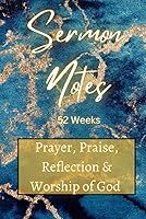 Vista 1 de Sermon Notes, 52 weeks, Prayer, Praise, Reflection and Worship of God- Blue and Gold, Sermon Journal for Christians, Bible Journal for Church, with