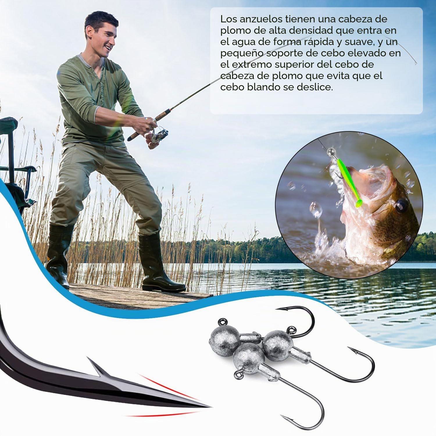 53 Piezas Carpfishing Accesorios 43 Piezas Vinilos Pesca 2 Tamaños de Anzuelos de Pesca 10 Piezas Cabezas Plomadas Set de Señuelos Bionic Bait Accesorios de Pesca para Peces de Agua Dulce y Salada