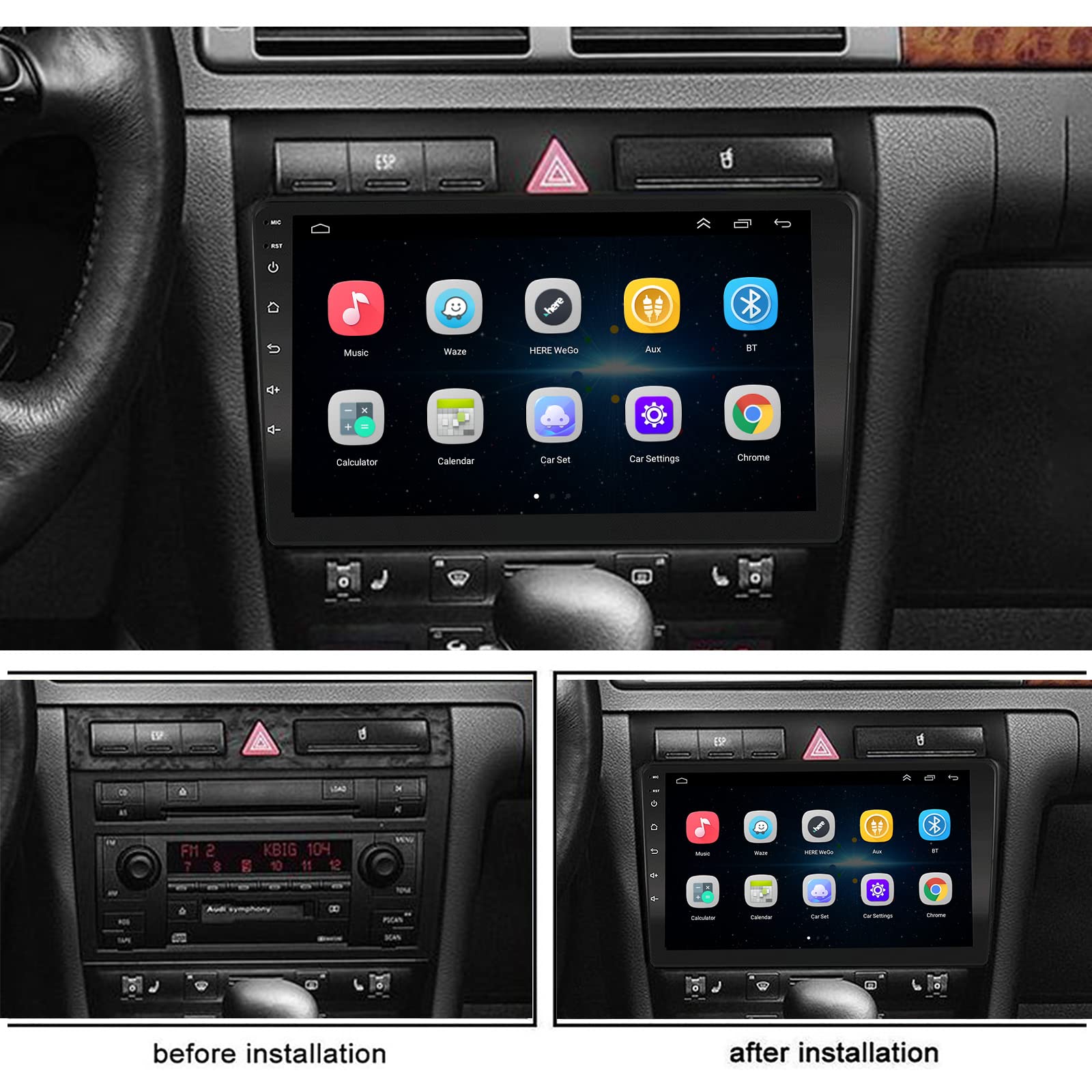 EZoneTronics Android Autoradio für Audi A6 C5 1997-2004 S6 1999-2004 mit Wireless Carplay Android Auto 9 Zoll Touchscreen GPS Navigation Mirrorlink Bluetooth USB WLAN FM/RDS Radio Player 2G + 32G