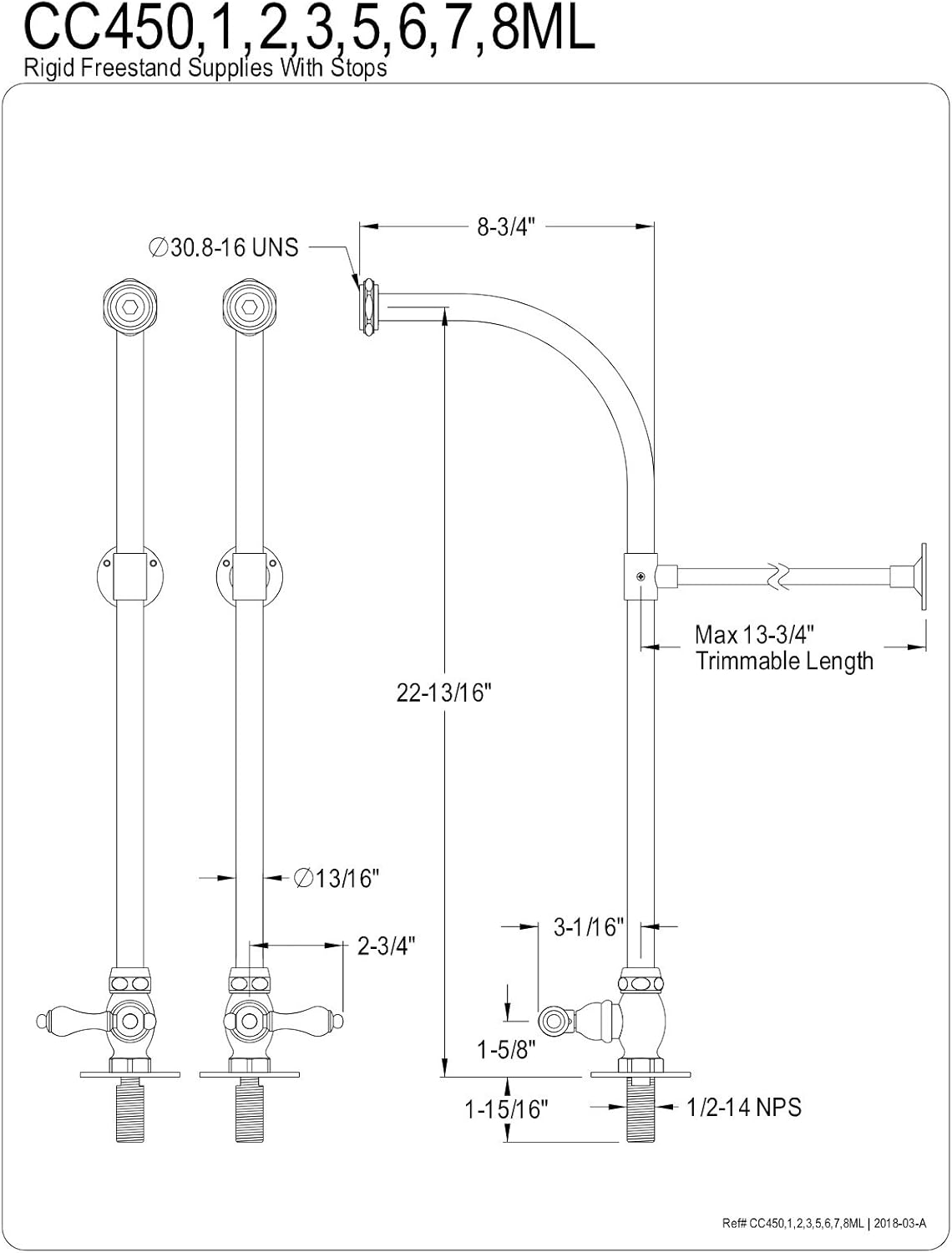 Kingston Brass CC452ML Vintage Rigid Freestand Supplies with Stop Brass Lever Handle, 23-Inch, Polished Brass