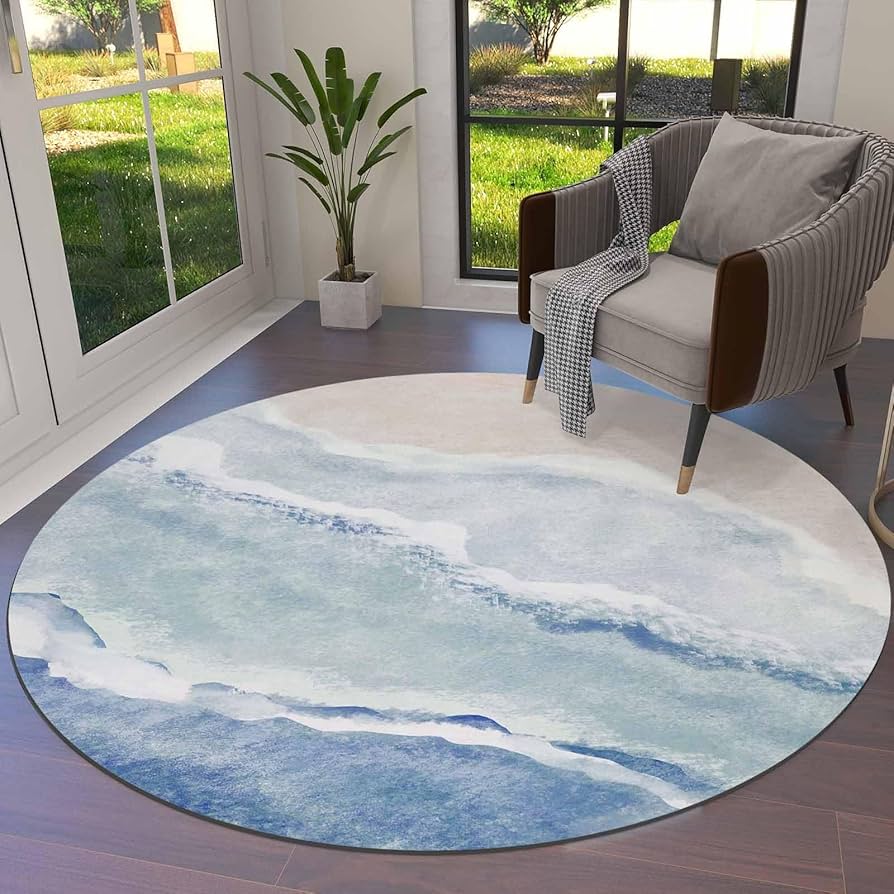 ラグ・カーペット round beach rug Amazon.com: DecorLovee Navy