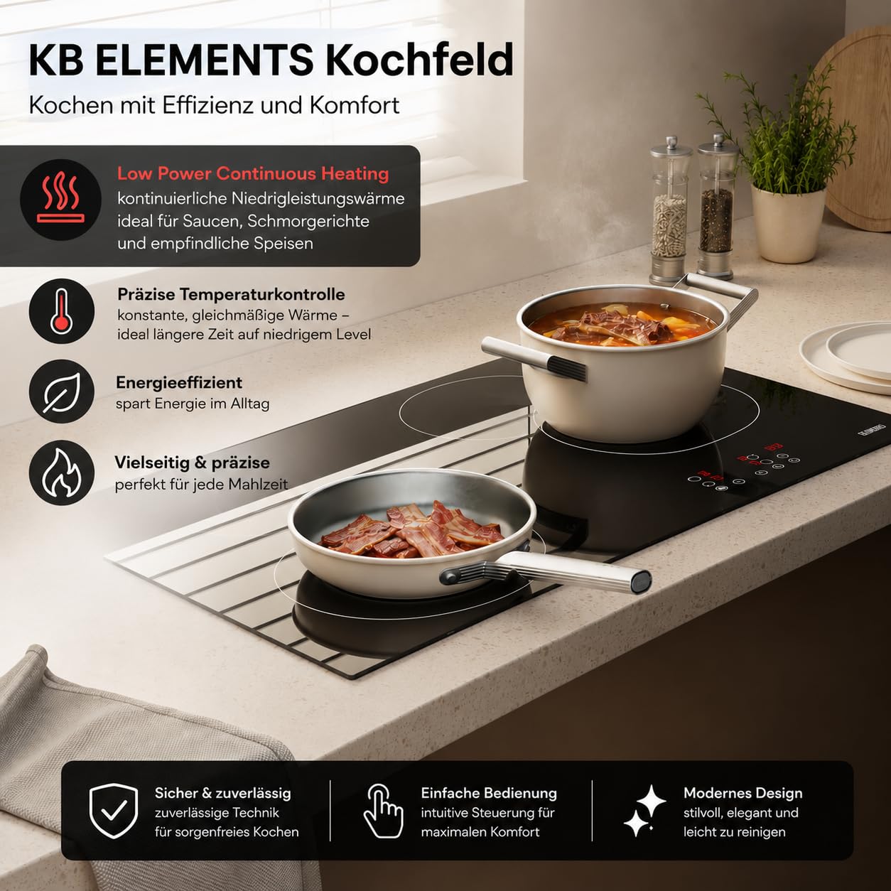 Autarkes - Juego de cocina (60 cm, horno empotrado con Air Fry & Steam Clean, vitrocerámica de 59 cm con zona flexible, zona de cocción de doble anillo, temporizador, seguridad infantil, 9 niveles de