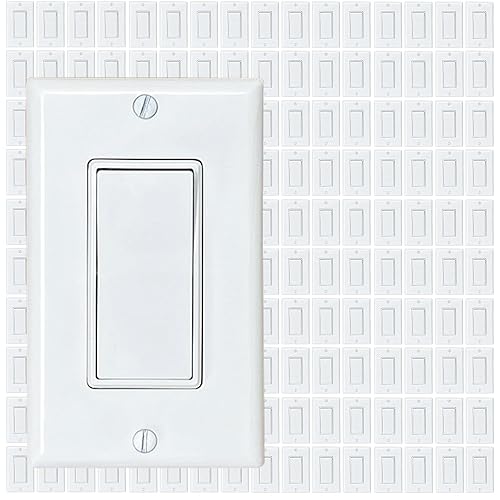 Miniatura 4 de Paquete de 20 PROCURU - Interruptor de luz decorativa para palas basculantes, un solo polo, 3 cables, conexión a tierra 15 A, 120 V-277 V, blanco,